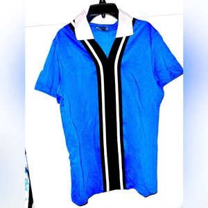 ASOS DESIGN relaxed polo with revere in blue with black taping